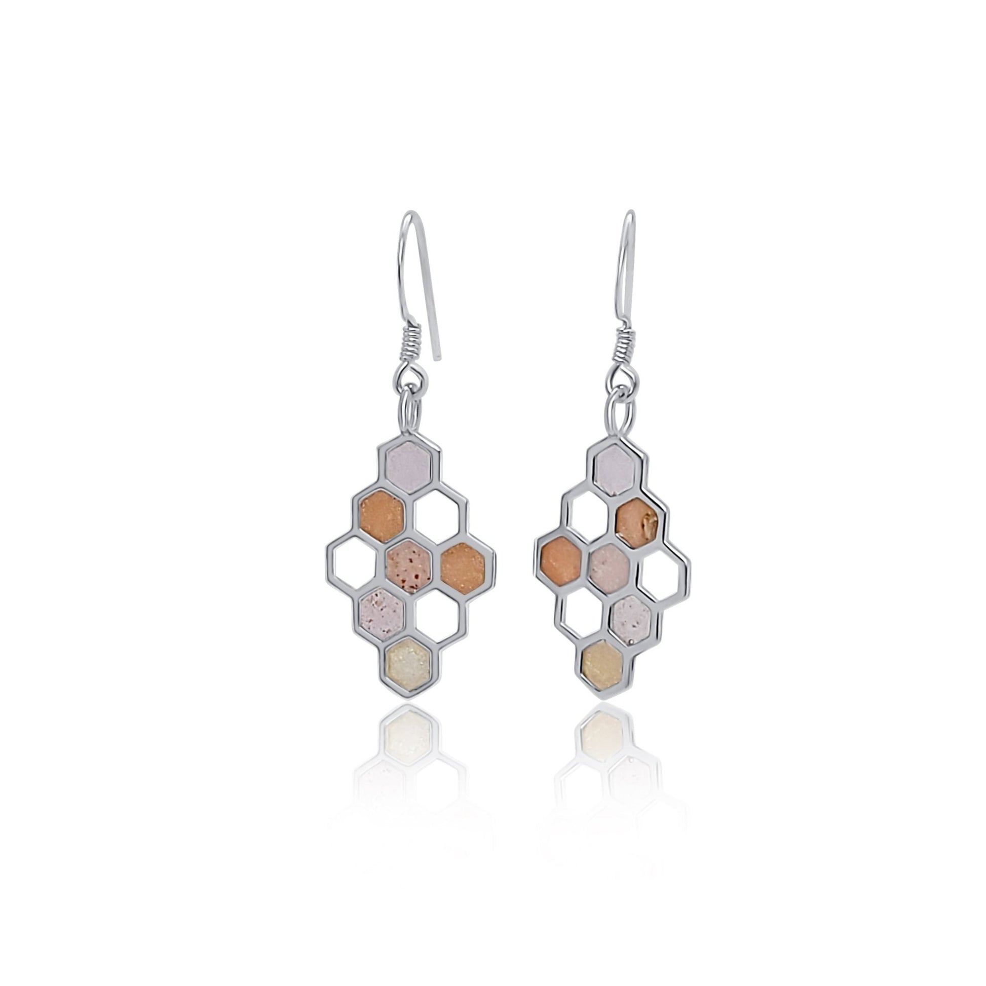 Petite honeycomb silver and rose and gold resin earrings 1 