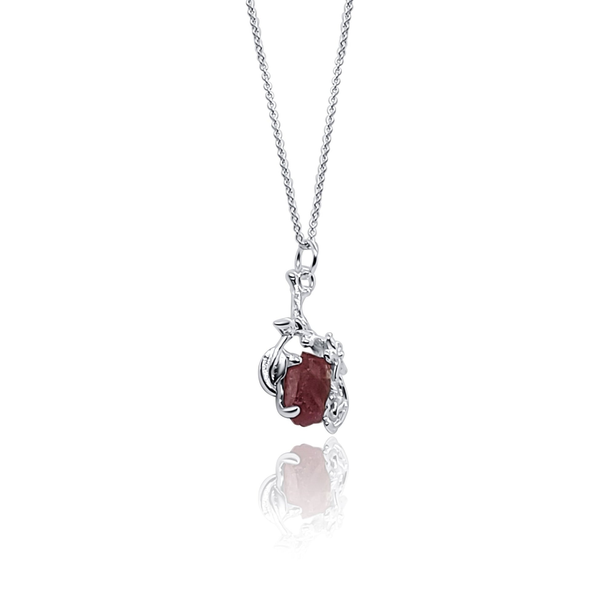 One of a Kind Pink Tourmaline Silver Branch with Flower Pendant Necklace