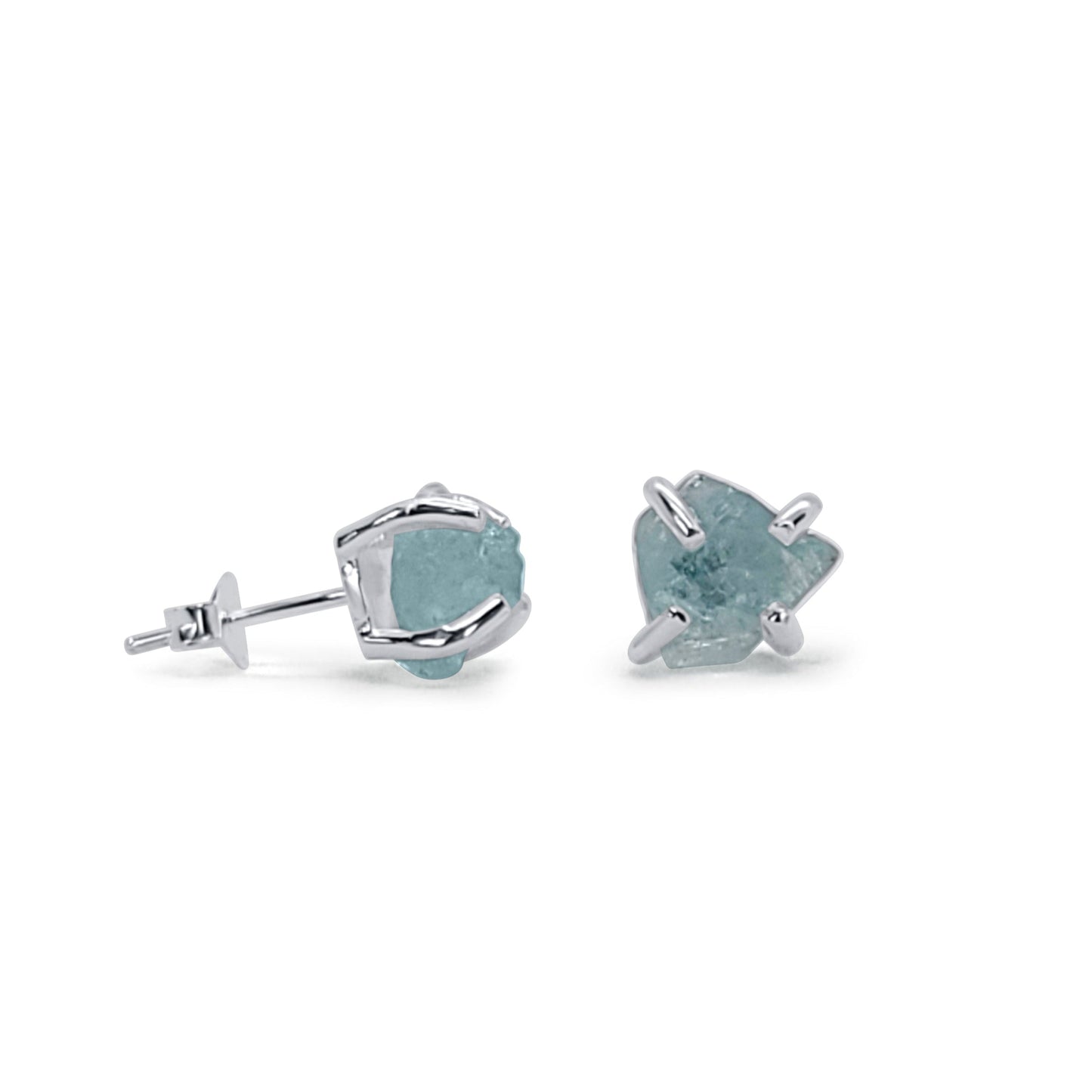 Raw Aquamarine Silver Stud Earrings