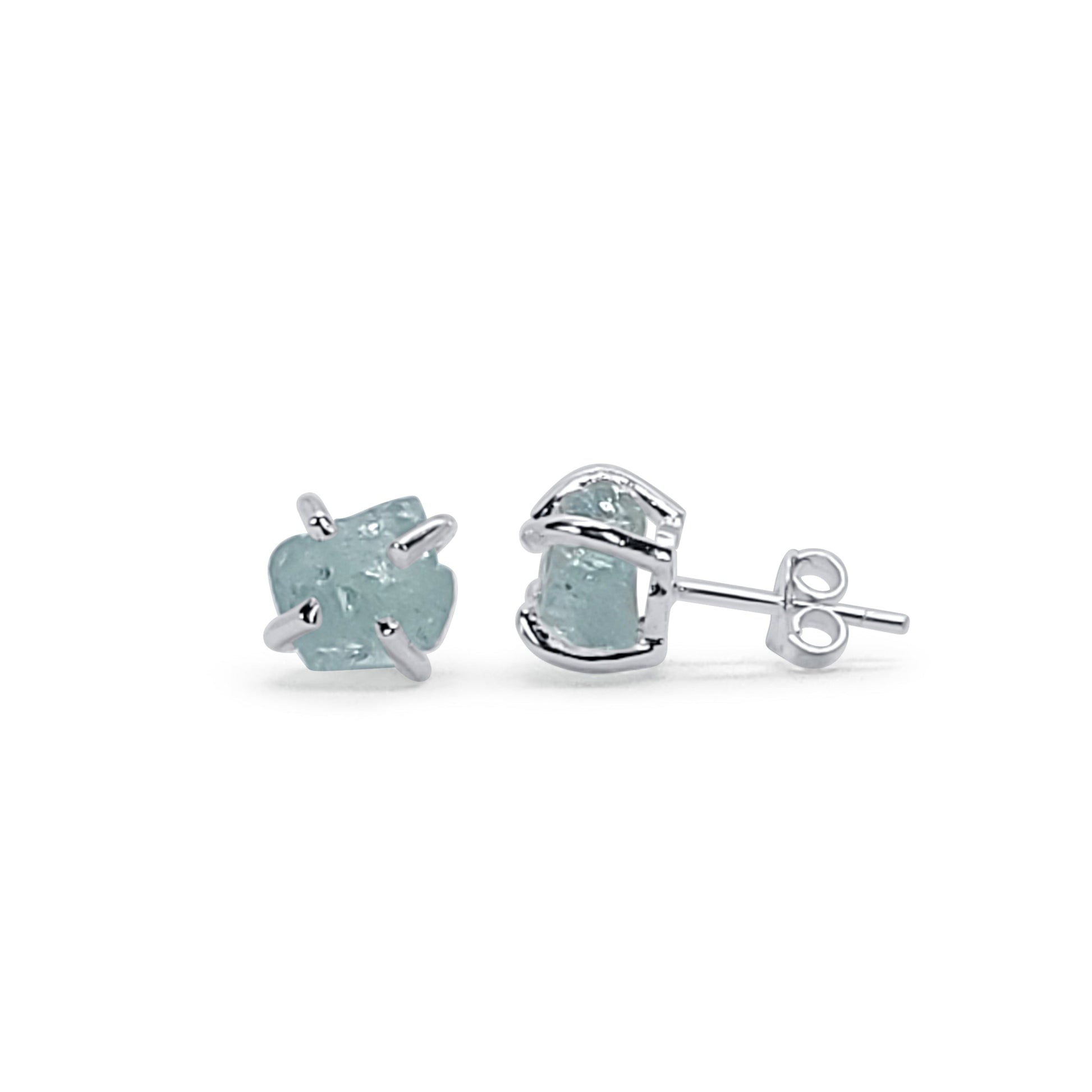 Raw Aquamarine Silver Stud Earrings
