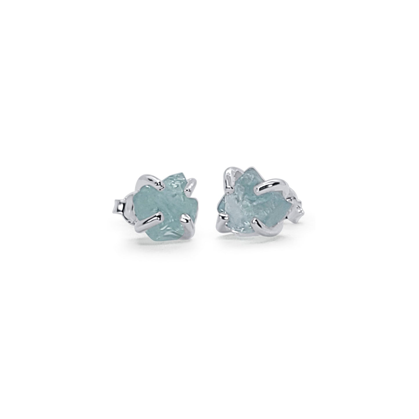 Raw Aquamarine Silver Stud Earrings