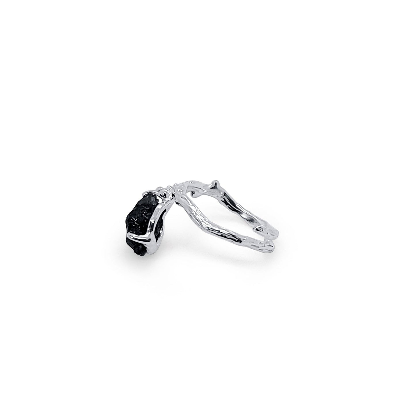 One of a Kind Silver Branch Adjustable Ring with Natural Raw Unpolished Emerald Gemstone &nbsp;