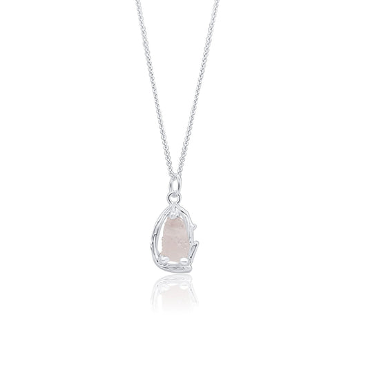 natural rose quartz one of a kind silver pendant necklace with prong setting