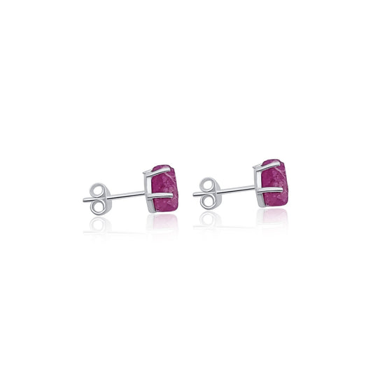 raw natural ruby silver stud earrings