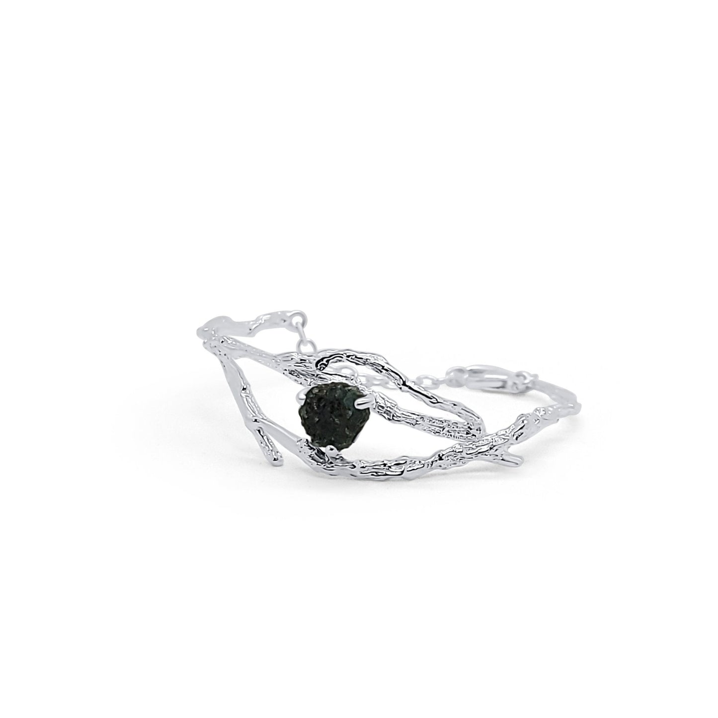 Silver Cuff Bracelet with Natural Raw Emerald