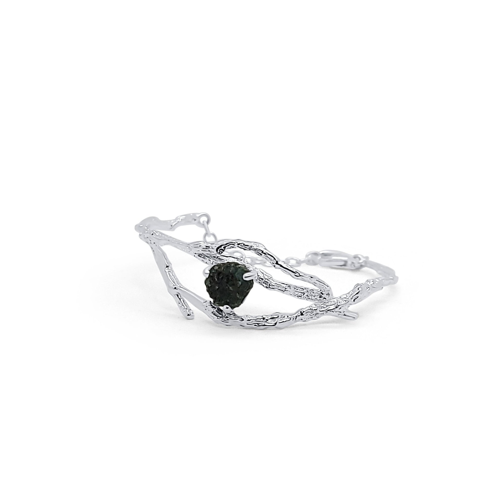Silver Cuff Bracelet with Natural Raw Emerald