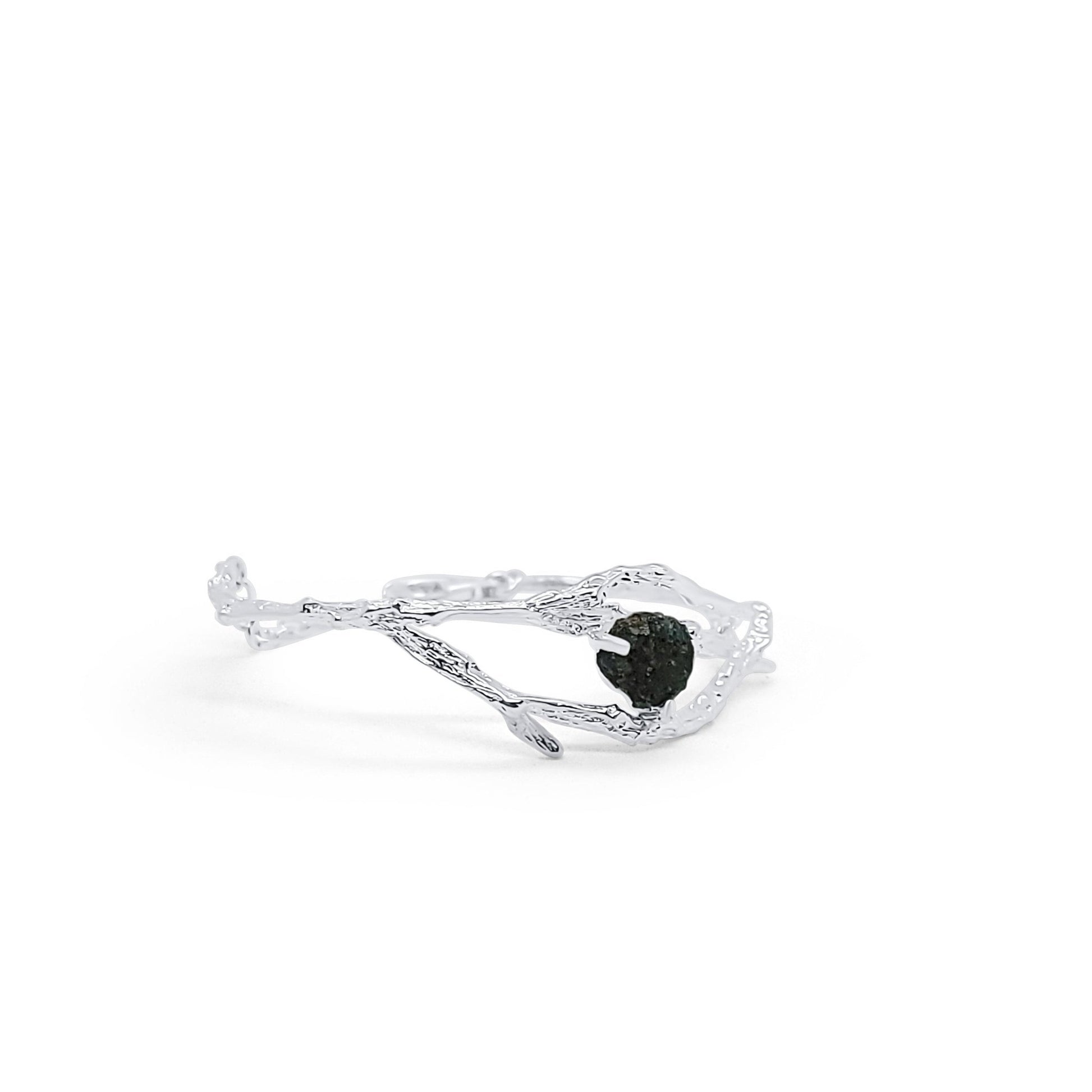 Silver Cuff Bracelet with Natural Raw Emerald