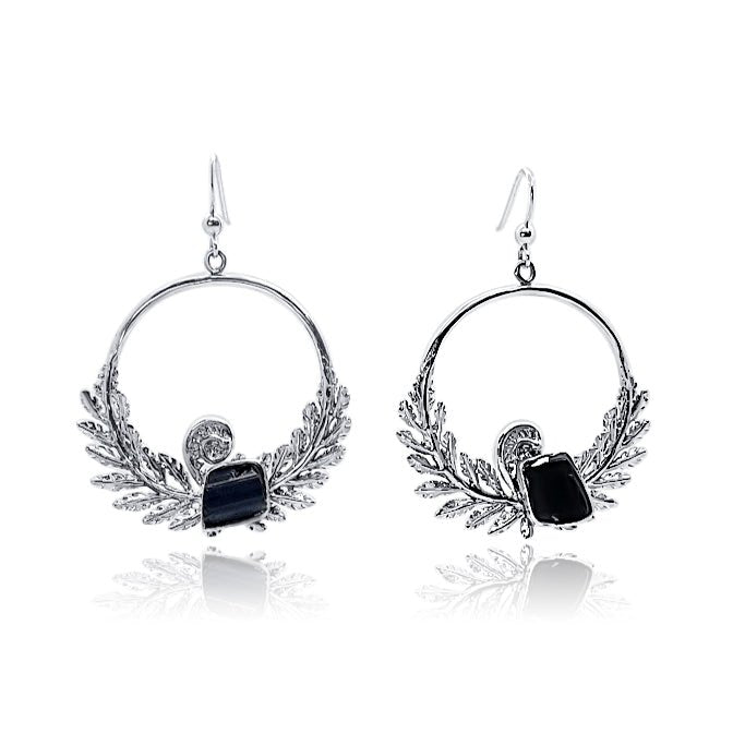 Silver Fern Pendant with Black Tourmaline