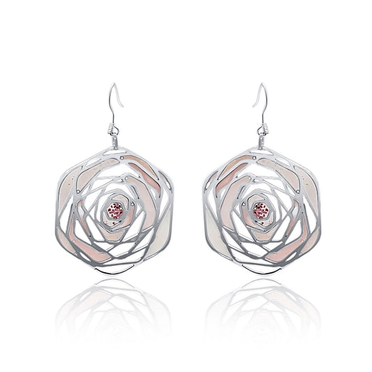 Silver Rose Dangle Earrings