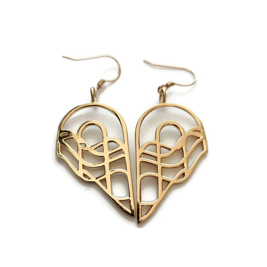 18k rose gold plated earrings. the name Alula means winged. These resemble wings, and when placed together, they form a heart