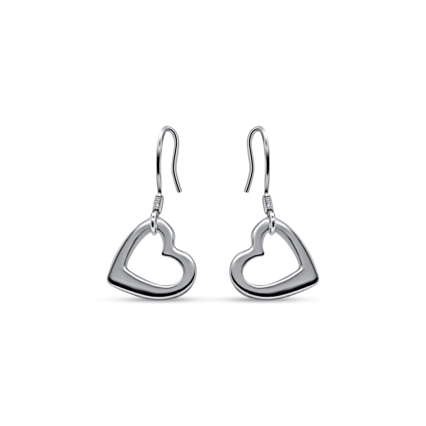 minimalist silver heart dangle earrings on french ear wires_2