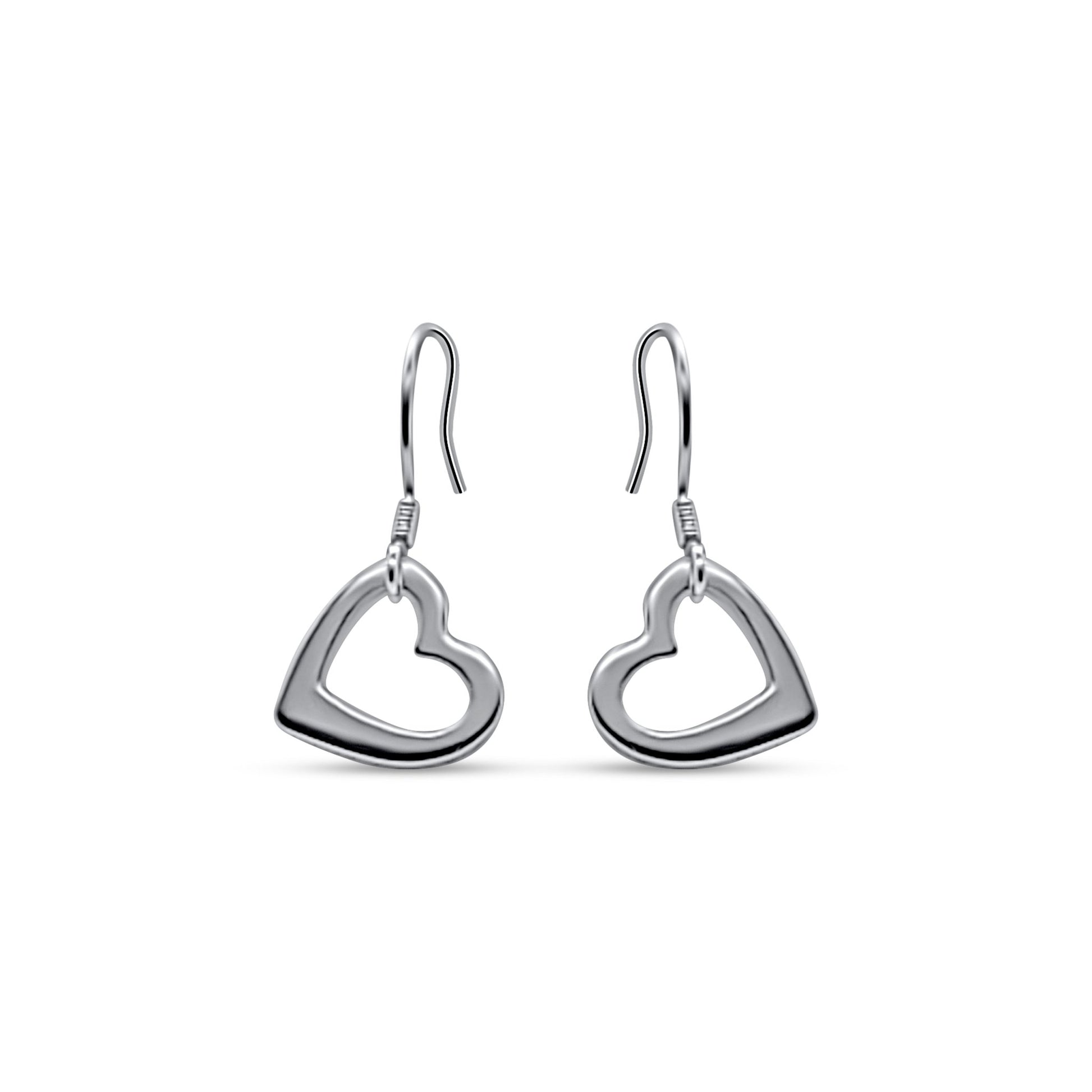 minimalist silver heart dangle earrings on french ear wires_2