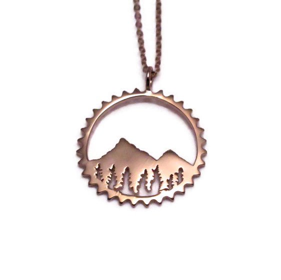 rose gold amore chain ring mountain and tree bike inspired circle earrings