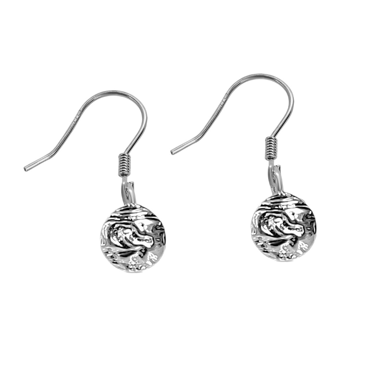 marina silver circle driftwood textured earrings