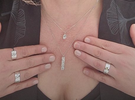 model wearing Ayla and Marlowe Necklaces with Nerissa and Marley Rings
