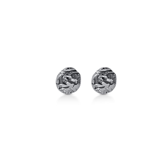 Ayla Stud Earrings - sterling silver driftwood textured small circle post earrings