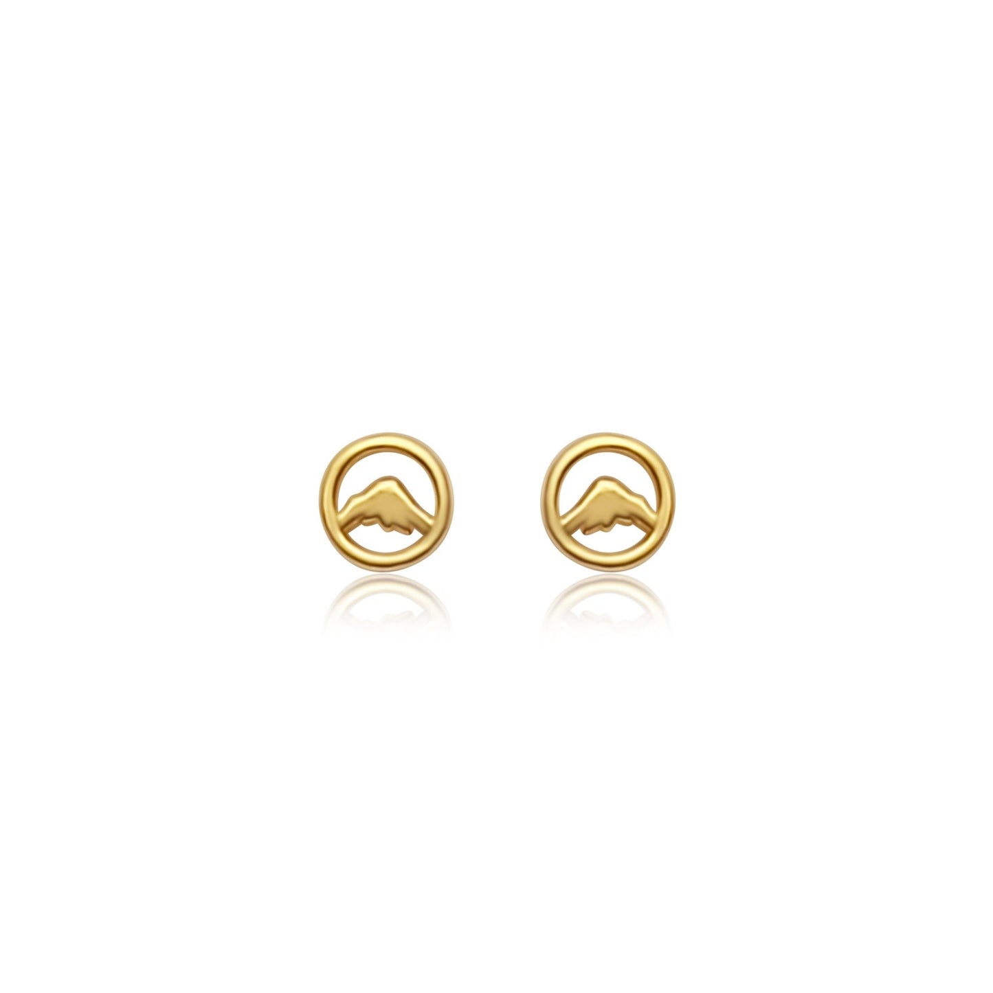gold plated sterling silver Beaumont stud earrings with small circle mountain charm-2
