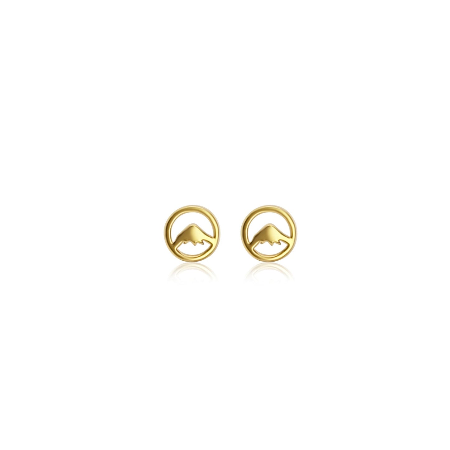 Beaumont gold plated silver stud earrings with small circle mountain charm