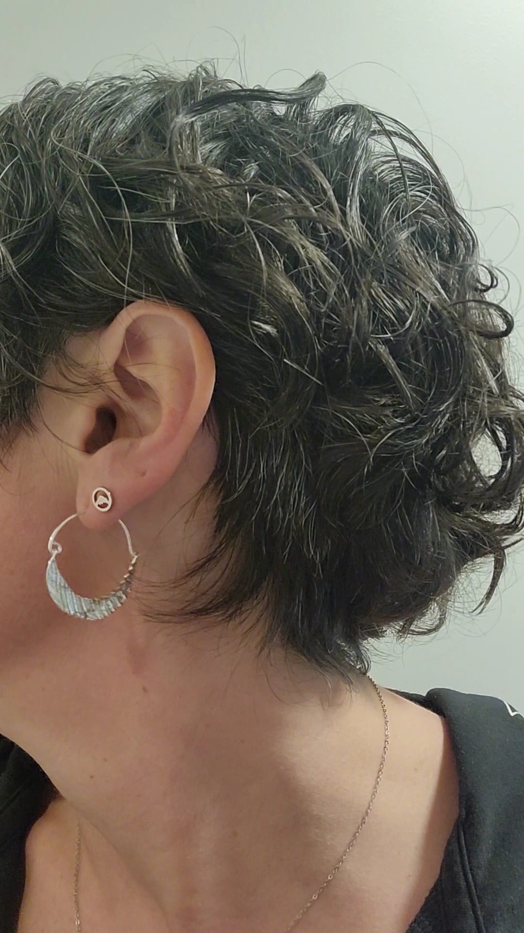 sterling silver Beaumont mountain stud earring shown with cockle shell hoop earring