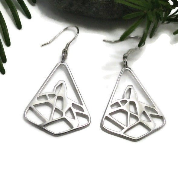 925 sterling silver black tusk mountain hook earrings with leaf and white background