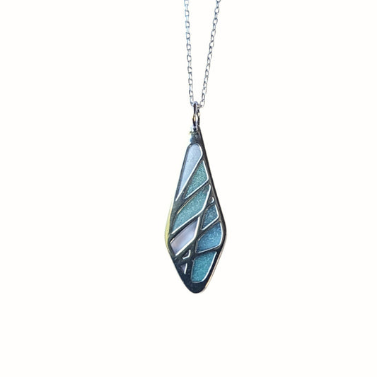 Blue resin and silver Harla diamond shaped pendant necklace