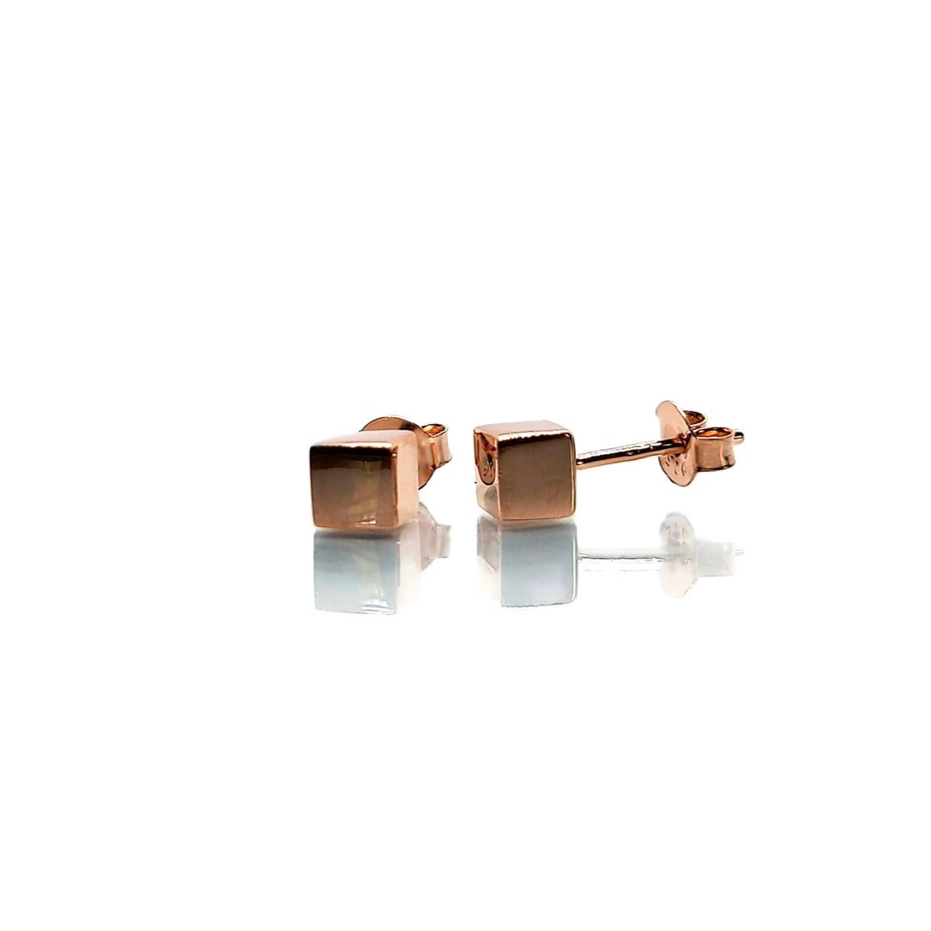 profile and front view of cube stud earrings, earring studs, post earrings