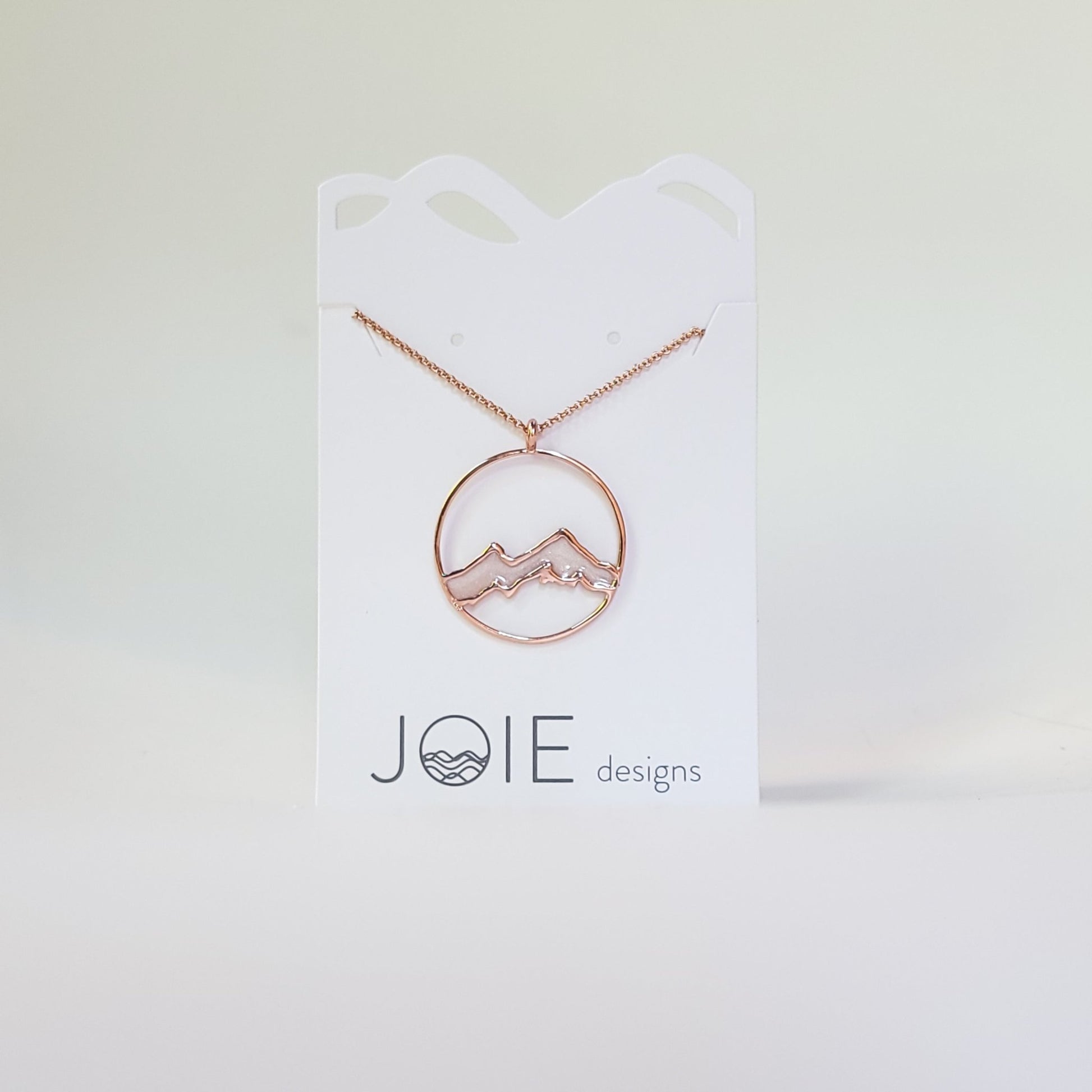 Embellished Alpenglow Mountain Necklace resin and rose gold plated silver