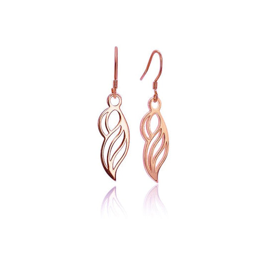 18k rose  gold vermeil earrings on french ear wires. Organic form that resembles a woman, a wave, or a wing.