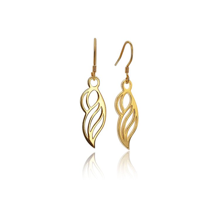 18k gold vermeil earrings on french ear wires. Organic form that resembles a woman, a wave, or a wing.