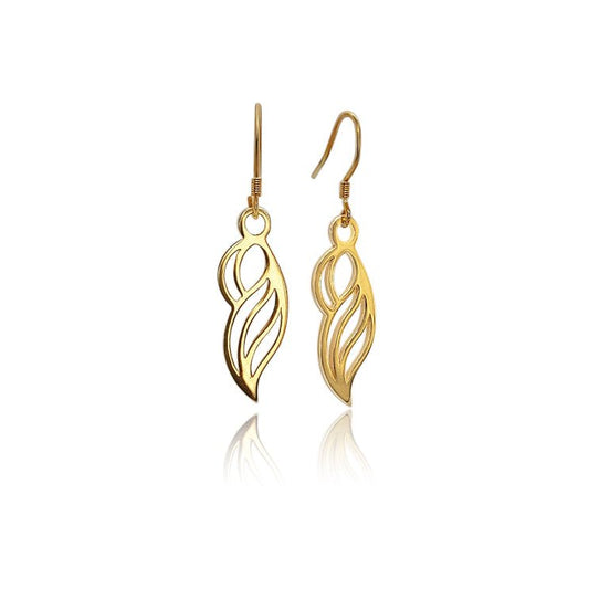 18k gold vermeil earrings on french ear wires. Organic form that resembles a woman, a wave, or a wing.