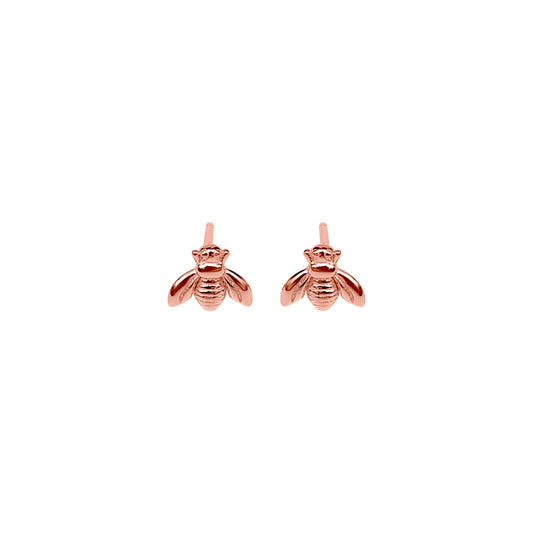 rose gold plated Erlea Bee sterling silver stud earrings. Cute little bees on earring posts.