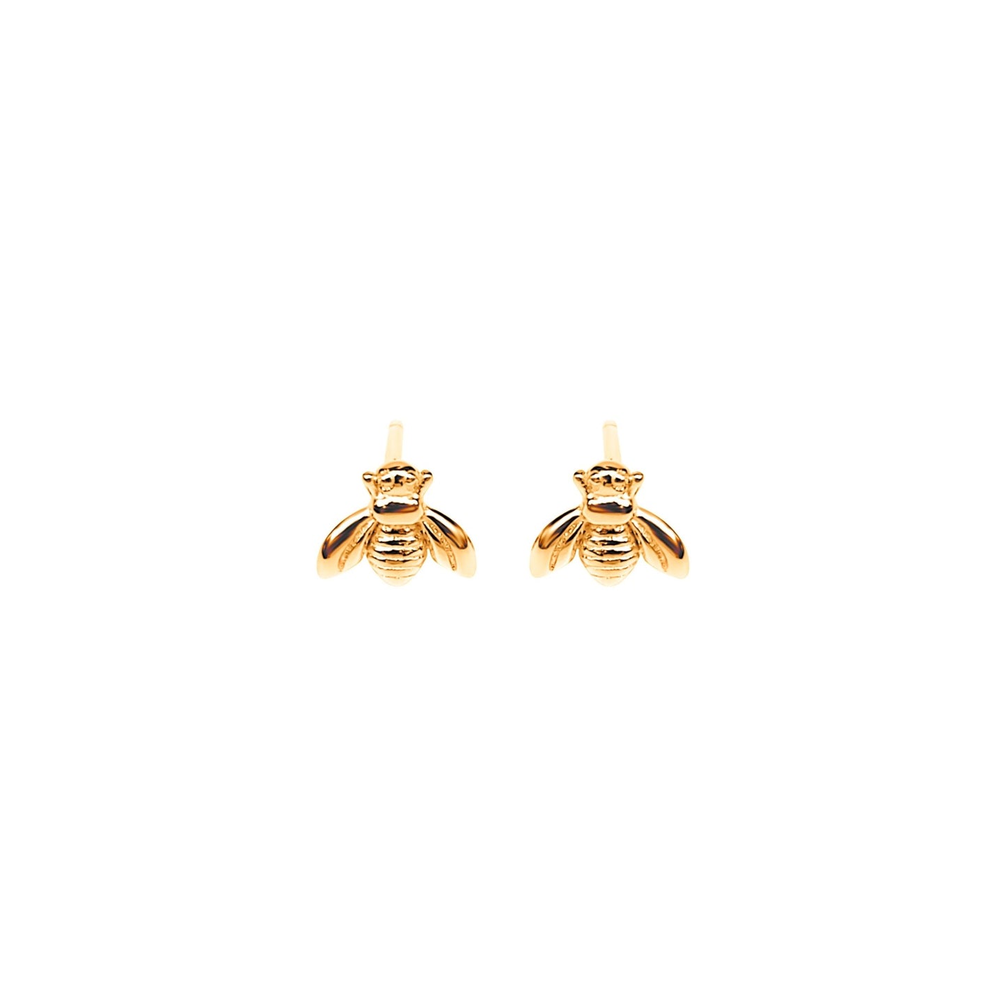 gold plated Erlea Bee sterling silver stud earrings. Cute little bees on earring posts.