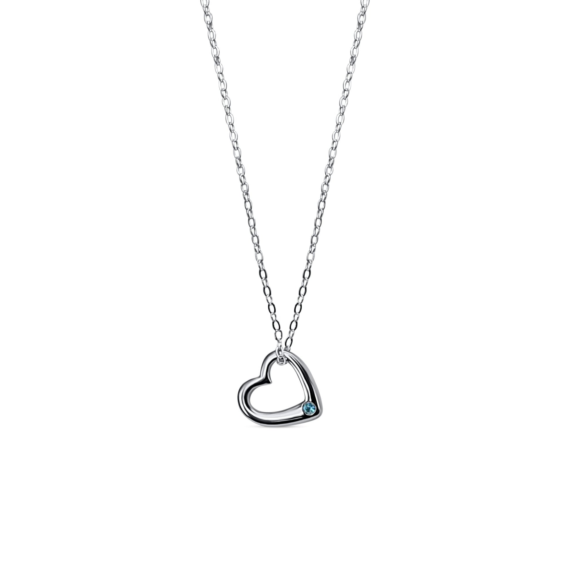 silver heart pendant with natural blue topaz gemstone on chain necklace