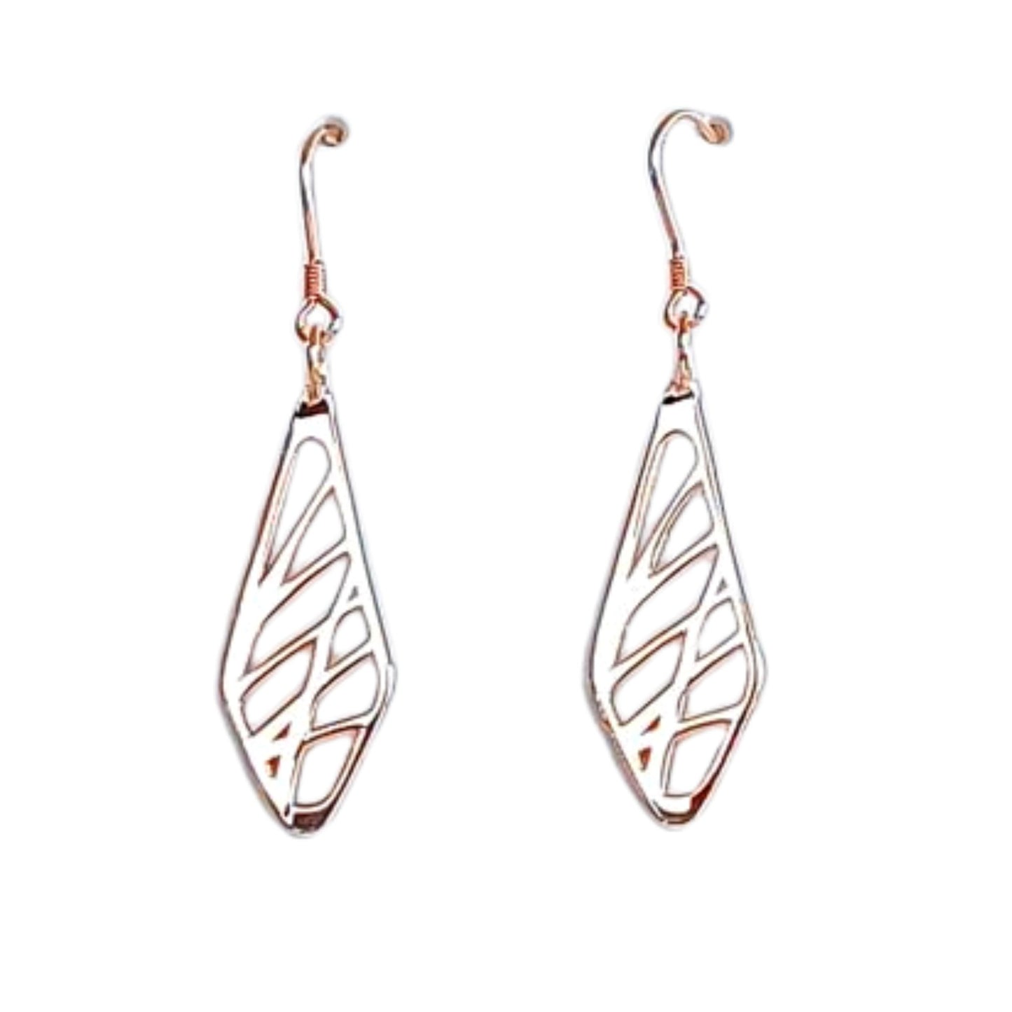 gold plated diamond-shaped drop earrings with sweet grass pattern