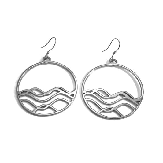 sterling silver circle ocean wave earrings, ocean jewelry, wave earrings