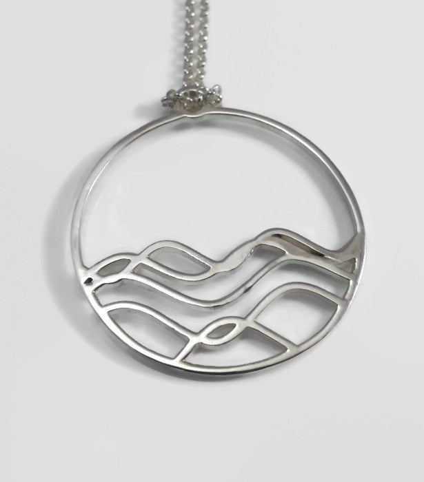 Sterling silver wave necklace, cable chain necklace, ocean inspired jewelry