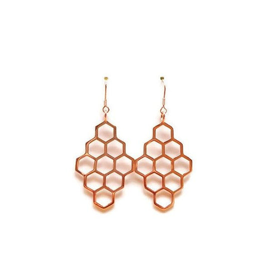 Rose gold plated silver diamond honeycomb earrings