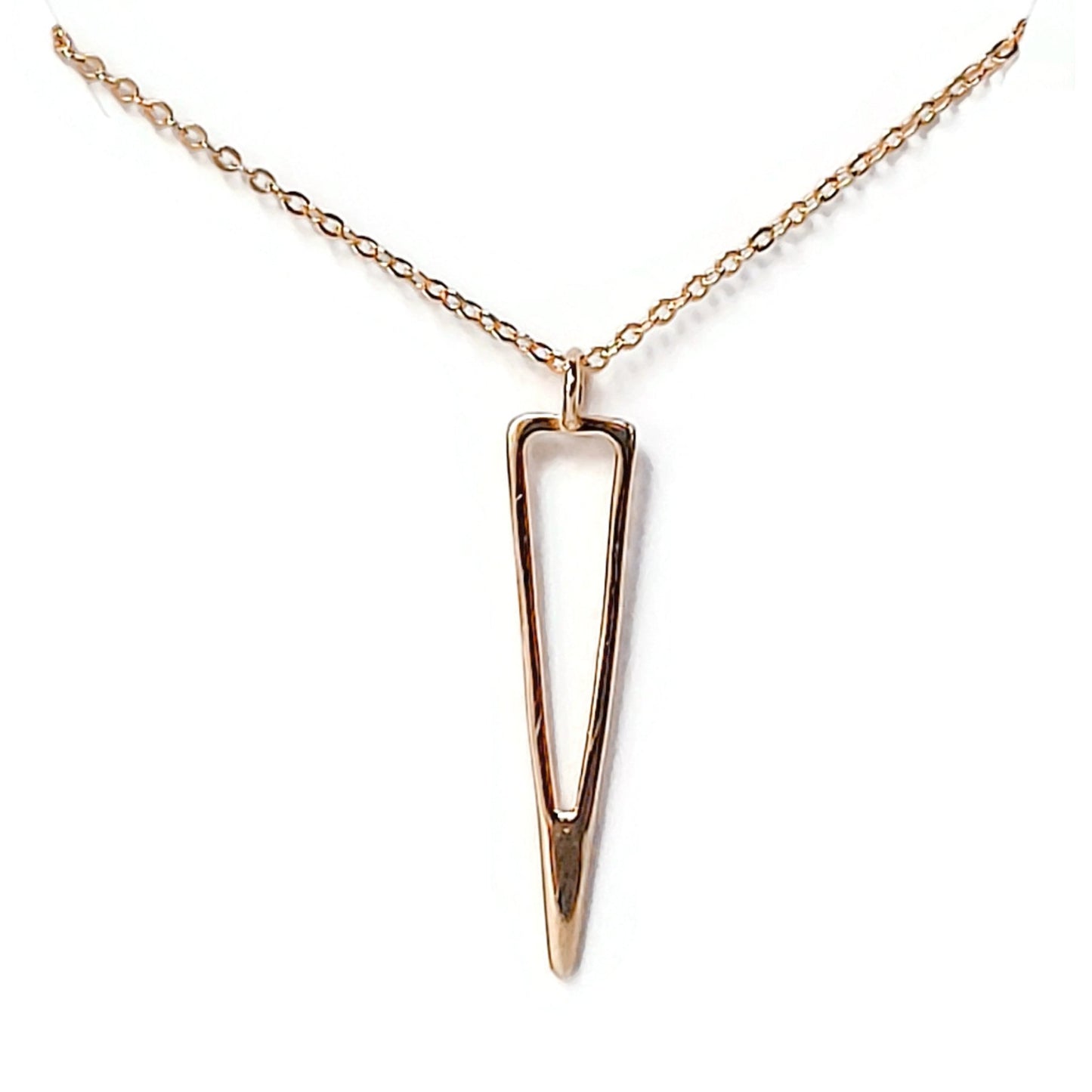 18k yellow gold plated icicle design triangle pendant necklace with white background