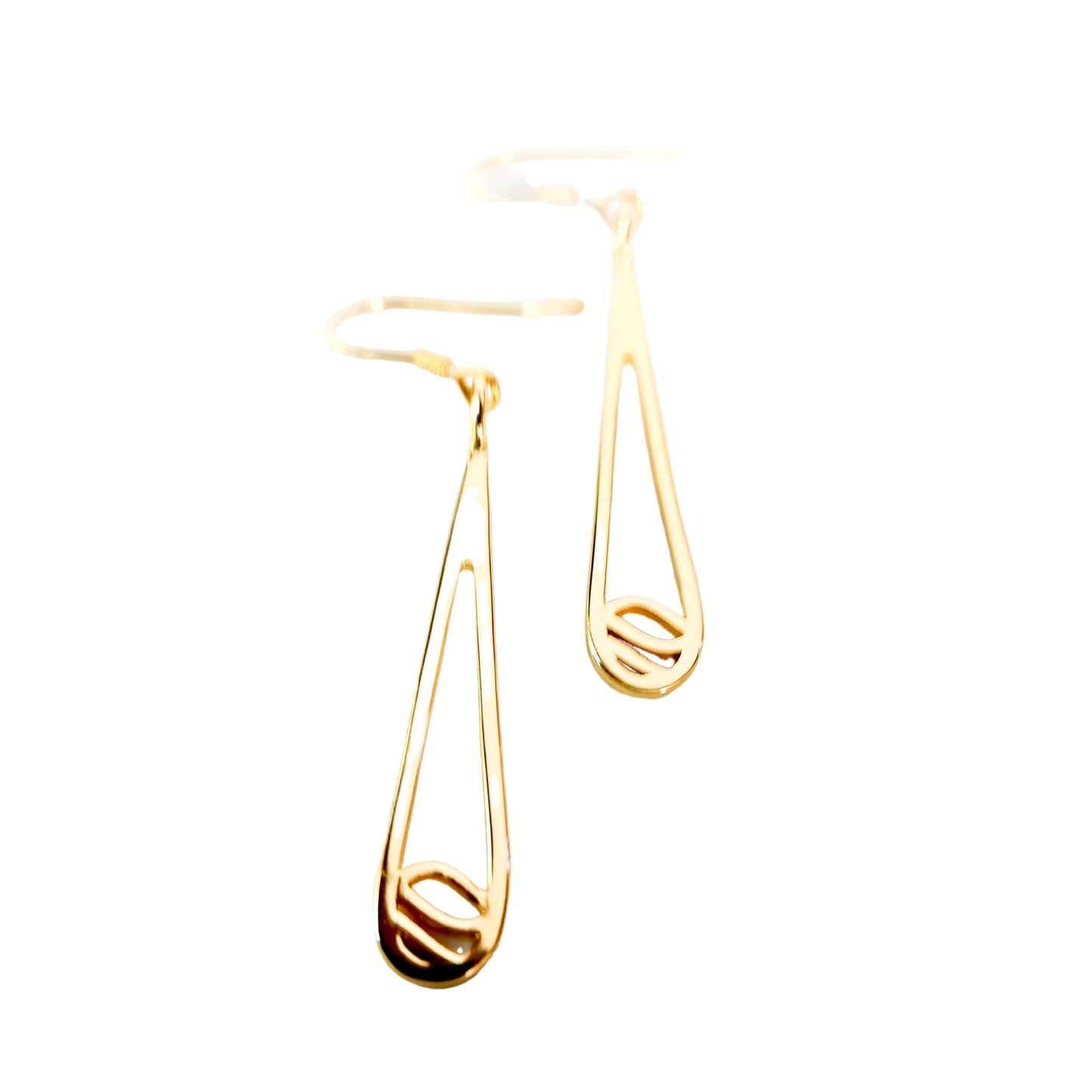 18k yellow gold plated Indra raindrop design earrings with white background