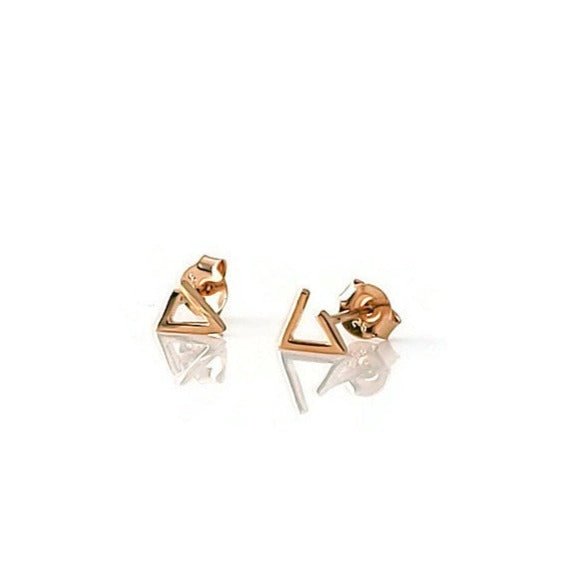 18k rose gold Kimberly mountain design stud earrings closeup on white background - 1