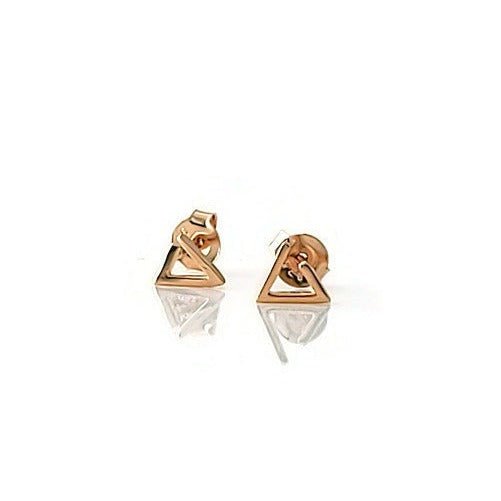 18k rose gold Kimberly triangle minimalist mountain design stud earrings closeup on white background - 2