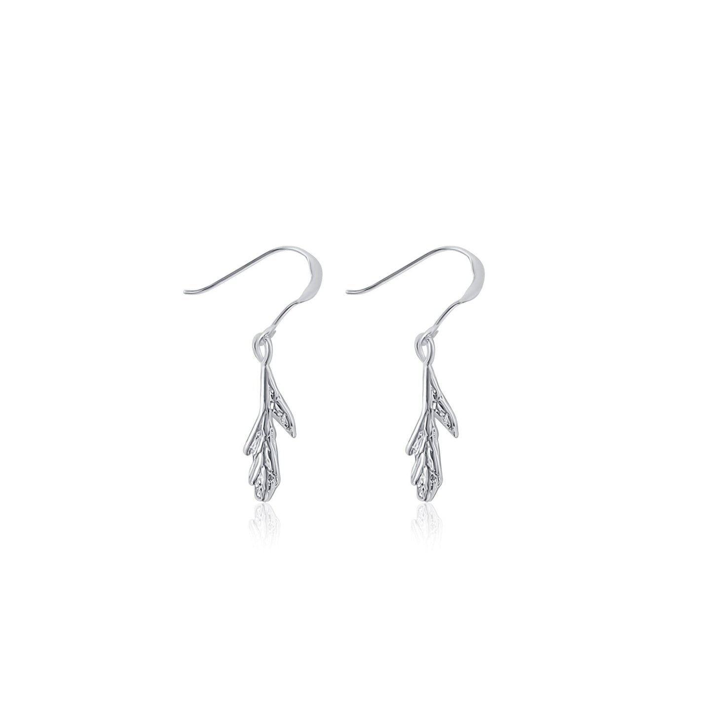 sterling silver cedar tip dangle earrings on french ear wires. tree jewelry
