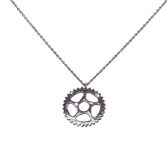 Rhodium Plated 925 sterling silver bike chain ring design pendant necklace with a white background-1
