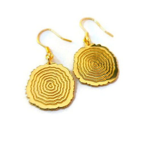 18gold plated Matsuyo tree ring log cross section growth ring silver dangly earrings 