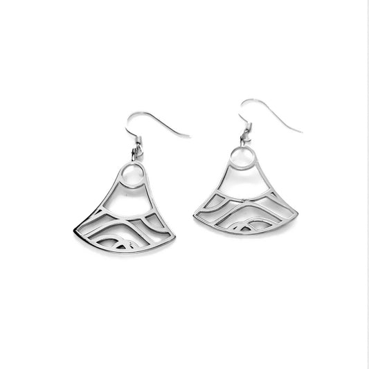 rhodium plated sterling silver double water and wave charms design dangle earring with a white background-1