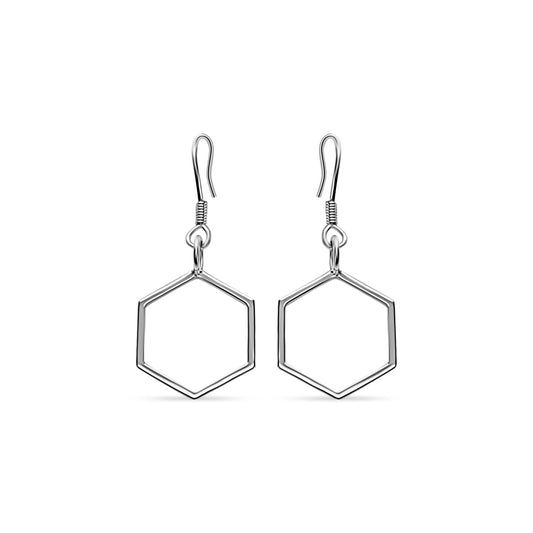 Elegant and contemporary Melina hexagon earrings in rhodium sterling silver
