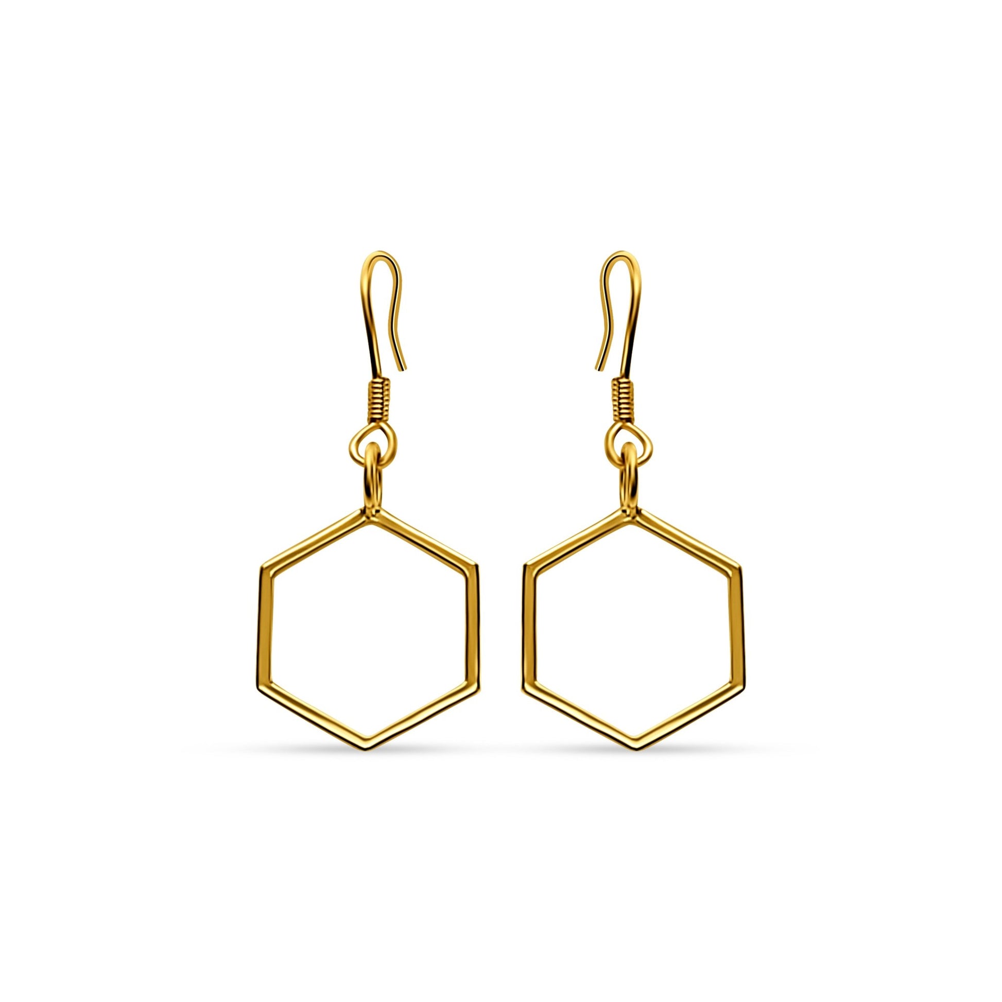 Elegant and contemporary Melina hexagon earrings in 18k gold plated sterling silver