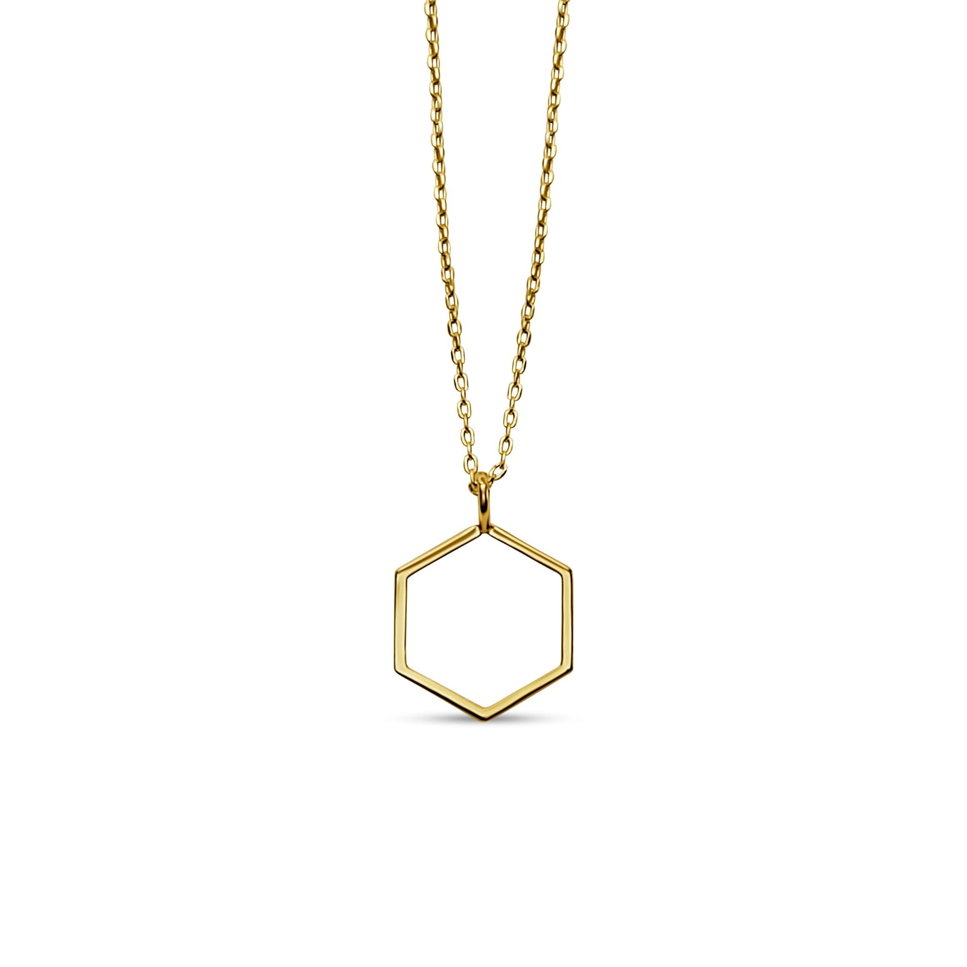gold plated Melina hexagon minimalist pendant necklace in sterling silver
