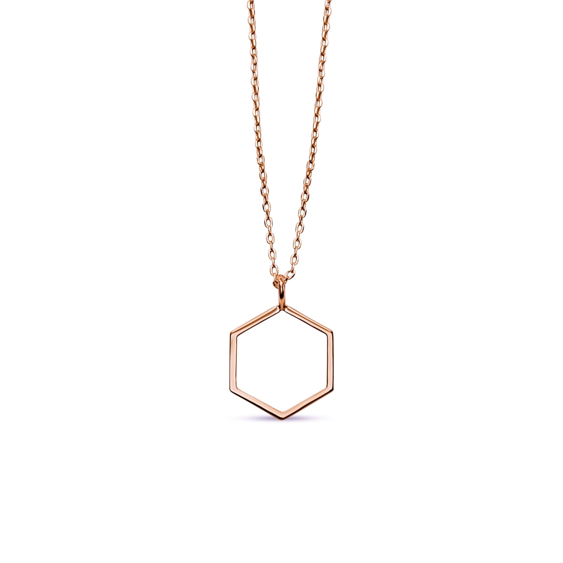 rose gold Melina hexagon minimalist pendant necklace in sterling silver