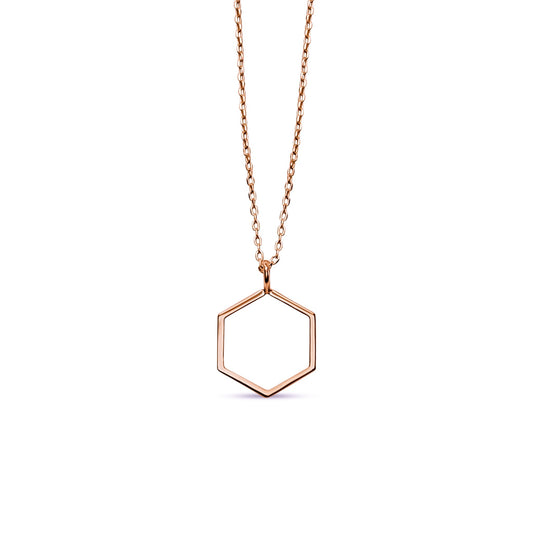 rose gold Melina hexagon minimalist pendant necklace in sterling silver